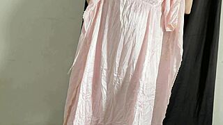 hey wanna peek at curvy brunette changing in silk satin dress wet pussy spreading solo?