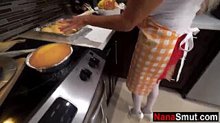 step granny sneaks blowjob on stepgrandson before getting caught