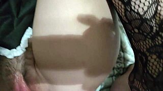 Costumed halloween babe rubs clit with vibrator post party