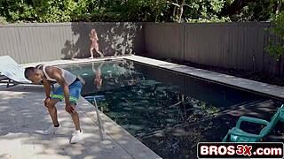 Stunning Blonde Cougar Rides Pool Cleaner's Young BBC Hard