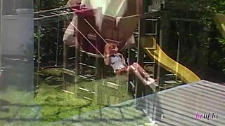 A thick strapon fills busty blonde's ass with lesbian friend