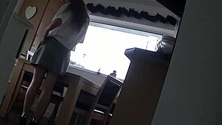 Mrs. Scarlet Teases in Kitchen Panties, Stockings and Heels for Voyeur Fun!