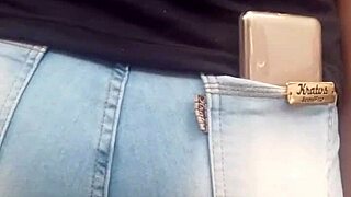 damn check her juicy brunette ass bulging in jeans at market