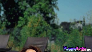 skinny brunette ali rose slips tiny bikini off outdoors natural tits tease