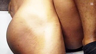 two college pals get close on kitchen counter playfully
