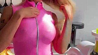 whoa, luscious monika fox stripping that pink bodysuit in the kitchen... damn 🔥🍳
