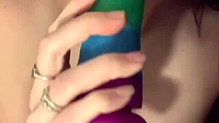 Tiny teen rides arm-thick dildo deep in tight pussy leaks cum into soaked panties