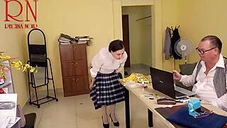 boss, catch me doing yoga flashing tight pussy in office clothes rip tease