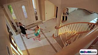 that tiny titted blonde teen gets her face buried in milf pussy by witness on girldogirl