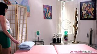 milf masseuse eats pussy in hot sixtynine on the table