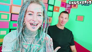 Alt Goth Pornstar Deepthroats Monster Cock on Casting Couch with ATM Facial Cumshot