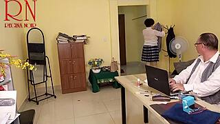 boss, catch me doing yoga flashing tight pussy in office clothes rip tease