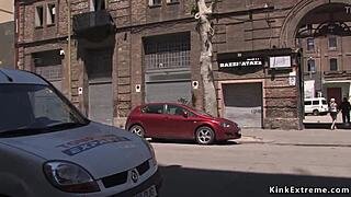 Blonde Bondage Babe in Latex Gets Dominated and Fucked Outdoor Public