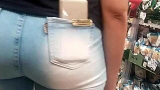 damn check her juicy brunette ass bulging in jeans at market