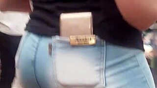 damn check her juicy brunette ass bulging in jeans at market