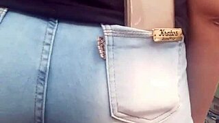damn check her juicy brunette ass bulging in jeans at market