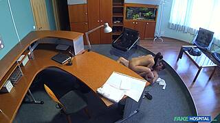 Nurse's Desk Doggystyle with Patient's Monster Cock and Cumshot