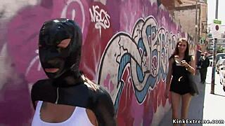 Blonde Bondage Babe in Latex Gets Dominated and Fucked Outdoor Public