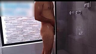 stepsister catches brother jerking off in shower and offers her wet help