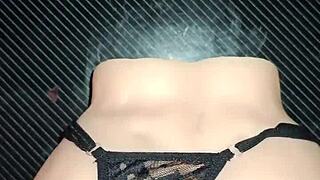 anal sex with candy in black string thong takes all semen in her hole