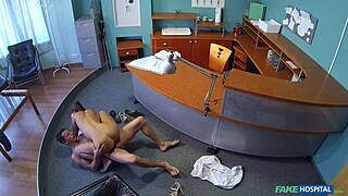 Nurse's Desk Doggystyle with Patient's Monster Cock and Cumshot