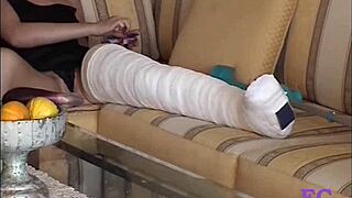 German teen in cast leg gets spanked hard on stairs then outdoor in nylons for kinky pain play