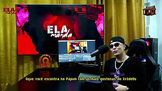 Gih Spanics pins redhead bombshell doggy on podcast table