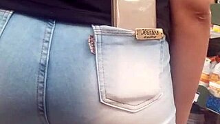 damn check her juicy brunette ass bulging in jeans at market