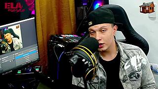 Gih Spanics pins redhead bombshell doggy on podcast table