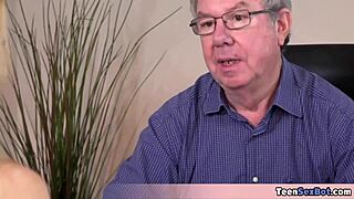 Cute blonde Rebecca's math lesson twists into old teacher's nasty fuck plans