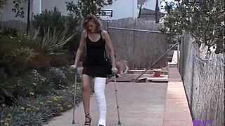German teen in cast leg gets spanked hard on stairs then outdoor in nylons for kinky pain play