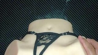 anal sex with candy in black string thong takes all semen in her hole