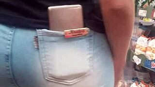 damn check her juicy brunette ass bulging in jeans at market