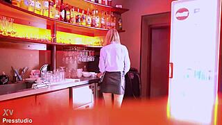Nightclub bartender in nylons fucks for cash deepthroat creampie