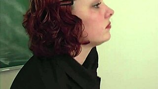 Teacher strips rips clothes spanks betty's bare curvy redhead ass for punishment