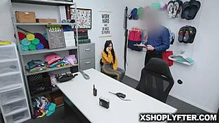 Does shoplifter Judy Jolie take this deep cavity search in office?
