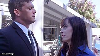 Stepdad dominates bound stepdaughter and wife in choking anal threesome submission