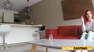 redhead colombian slut deepthroats boss cock then rides cowgirl with ripped clothes and facial cumshot