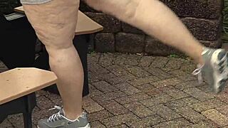 fat busty white milf in leggings gets public pussy fingered fucked creampied by black guy outdoors