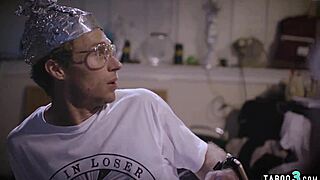 wanna see nerd pound busty milf then she straps him hard?