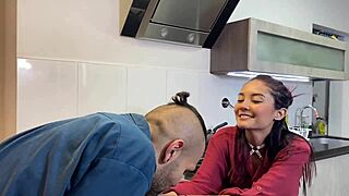 i love when my bf facefucks my throat in kitchen then rams his thick cock deep inside me