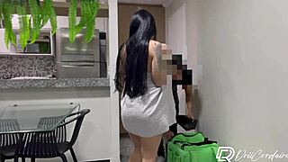 yo this naughty morena brunette rides the delivery guy hard in her tight pussy after he drops off