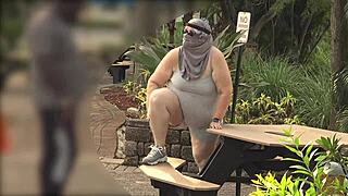 fat busty white milf in leggings gets public pussy fingered fucked creampied by black guy outdoors