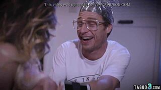 wanna see nerd pound busty milf then she straps him hard?