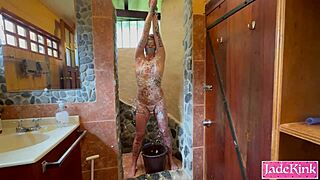 imagine this sub slut bound in bathroom getting punished roughly with foam spray and domination!