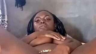 sweet ebony babe fucks dildo deep till she cums hard