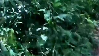 Friends follow her flashing big ass in the woods