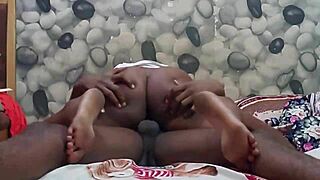 Damn that ebony babe rides big cock doggystyle in bedroom