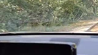 A horny housewife risks it all with a quick public car masturbation orgasm rub