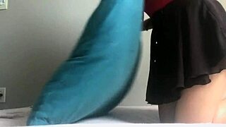 cute petite teen humps pillow in skirt teasing her naughty side